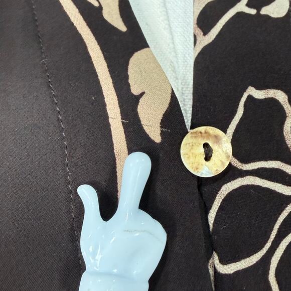 Citron Santa Monica Brown Floral 3/4 Flare Sleeve Silk Top Fairy Grunge Forest M - Picture 10 of 11